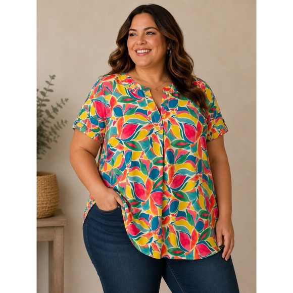 Dear Scarlett Tops - Dear Scarlett Plus Size Women's Top Blouse 3X Yellow Blue Green Pink NWT